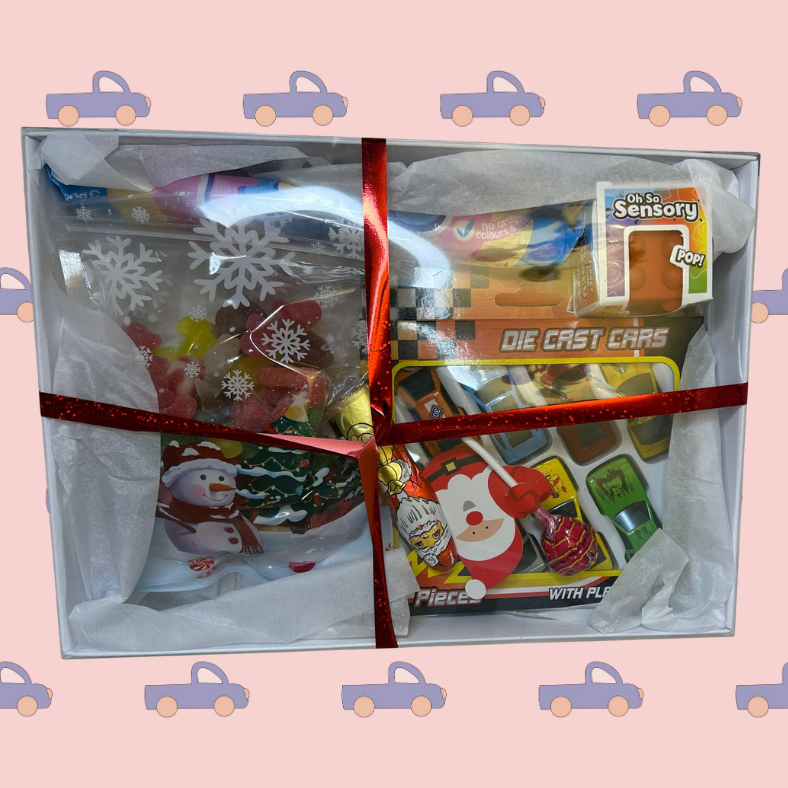 🎄 Cars & Sensory Cube Christmas Treat Box – Toys, Fun & Festive Sweets!