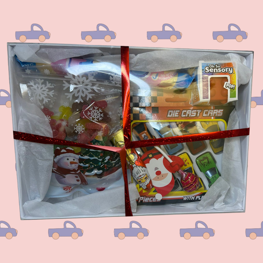 🎄 Cars & Sensory Cube Christmas Treat Box – Toys, Fun & Festive Sweets!